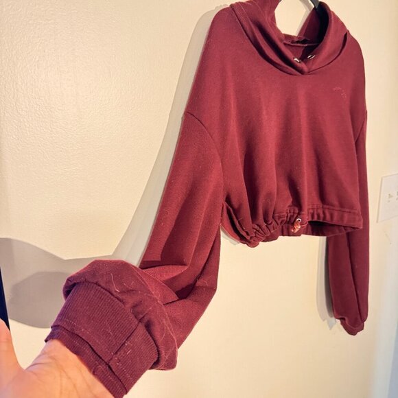 For Love and Lemons Cropped Burgundy Sweater Sweatshirt | Drawstring Hem | M - Picture 5 of 6
